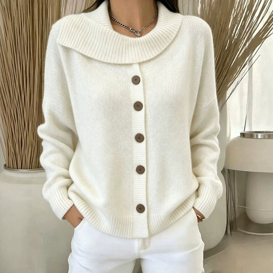 Damen Kuscheliger Knopf-Cardigan mit breitem Rollkragen und gerippten Bündchen Shop Nory