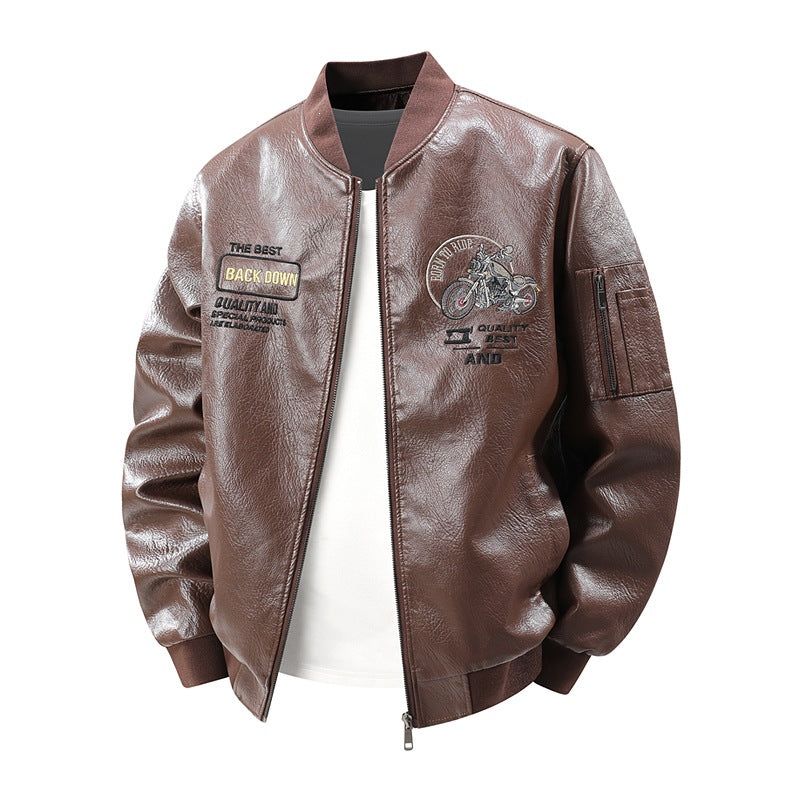 Herren Modische Kunstleder-Bomberjacke mit detaillierten Stickereien Shop Nory