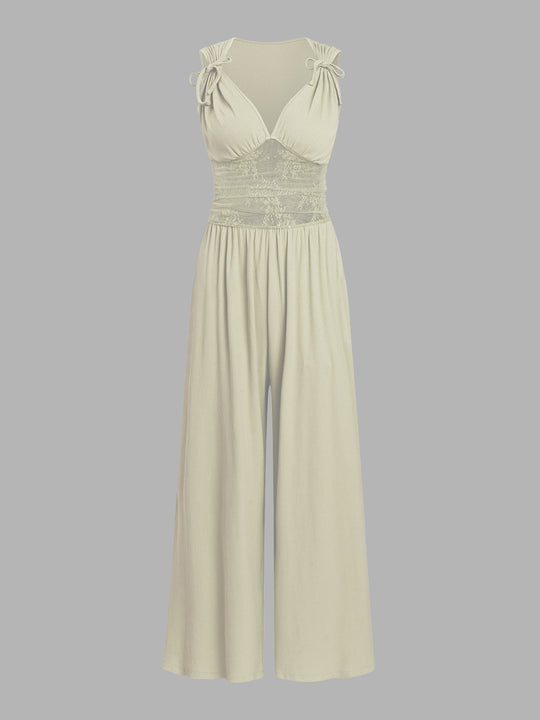 Damen eleganter Jumpsuit mit verstellbaren Trägern und weiten Beinen Shopnory