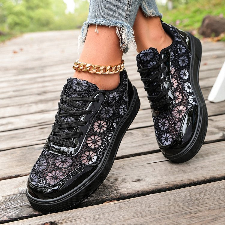 Damen zarte Spitzen-Plateau-Sneaker mit floralem Häkelmuster Shop Nory