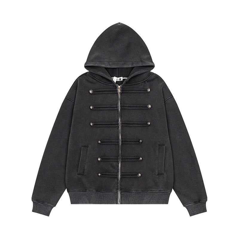 Damen Kapuzen-Sweatjacke mit dekorischer Doppelknopfleiste und Reißverschluss Shop Nory
