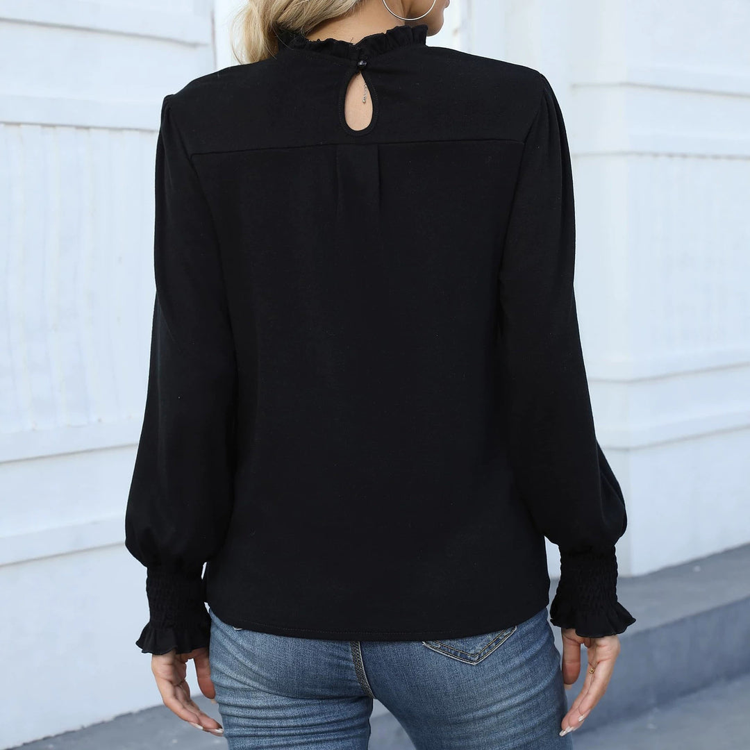 Damen Langarmbluse mit Stehkragen, Kellerfalten-Front und gerafften Manschetten Shop Nory
