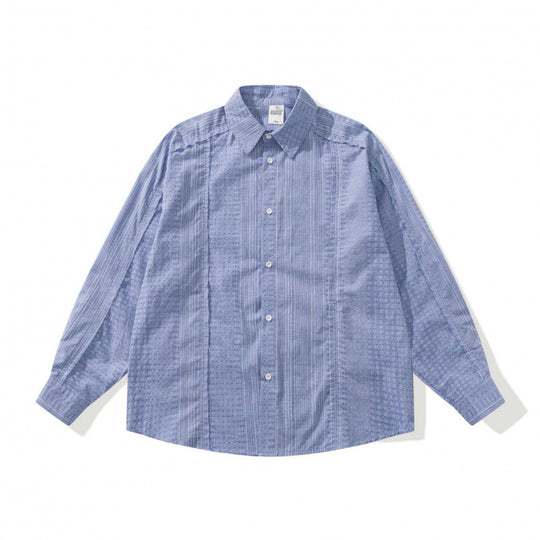 Unisex Oversize-Langarmhemd aus leichter Strukturbaumwolle mit Kentkragen und feiner Streifenbordüre Shop Nory