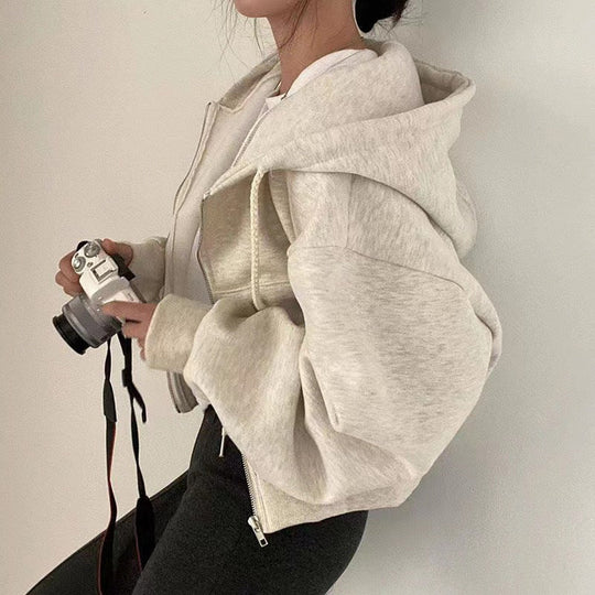 Damen Cropped Hoodie mit Reißverschluss und lässigem Stil