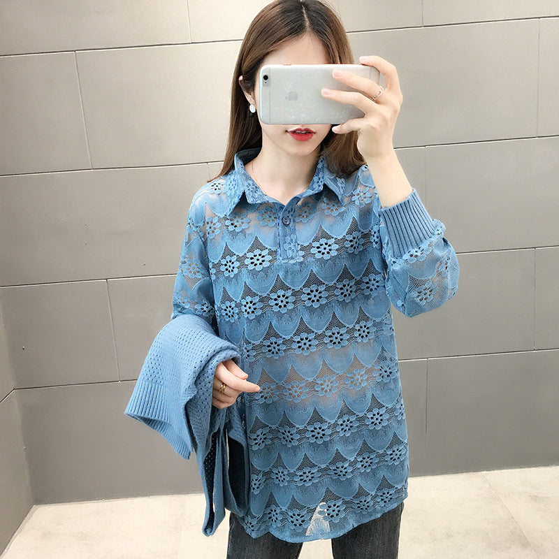 Damen Verspielter Strickpullover mit Spitzenapplikation Shop Nory