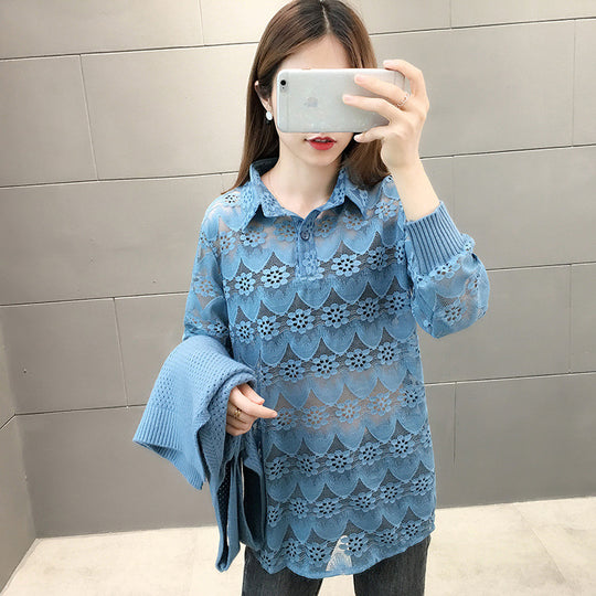 Damen Verspielter Strickpullover mit Spitzenapplikation Shop Nory