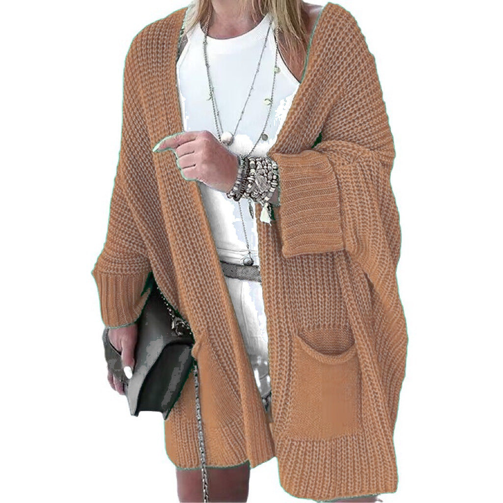 Damen Oversize Grobstrick-Cardigan mit weitem Schalkragen und aufgesetzten Taschen Shop Nory