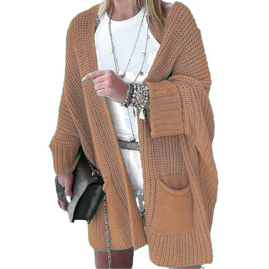 Damen Oversize Grobstrick-Cardigan mit weitem Schalkragen und aufgesetzten Taschen Shop Nory