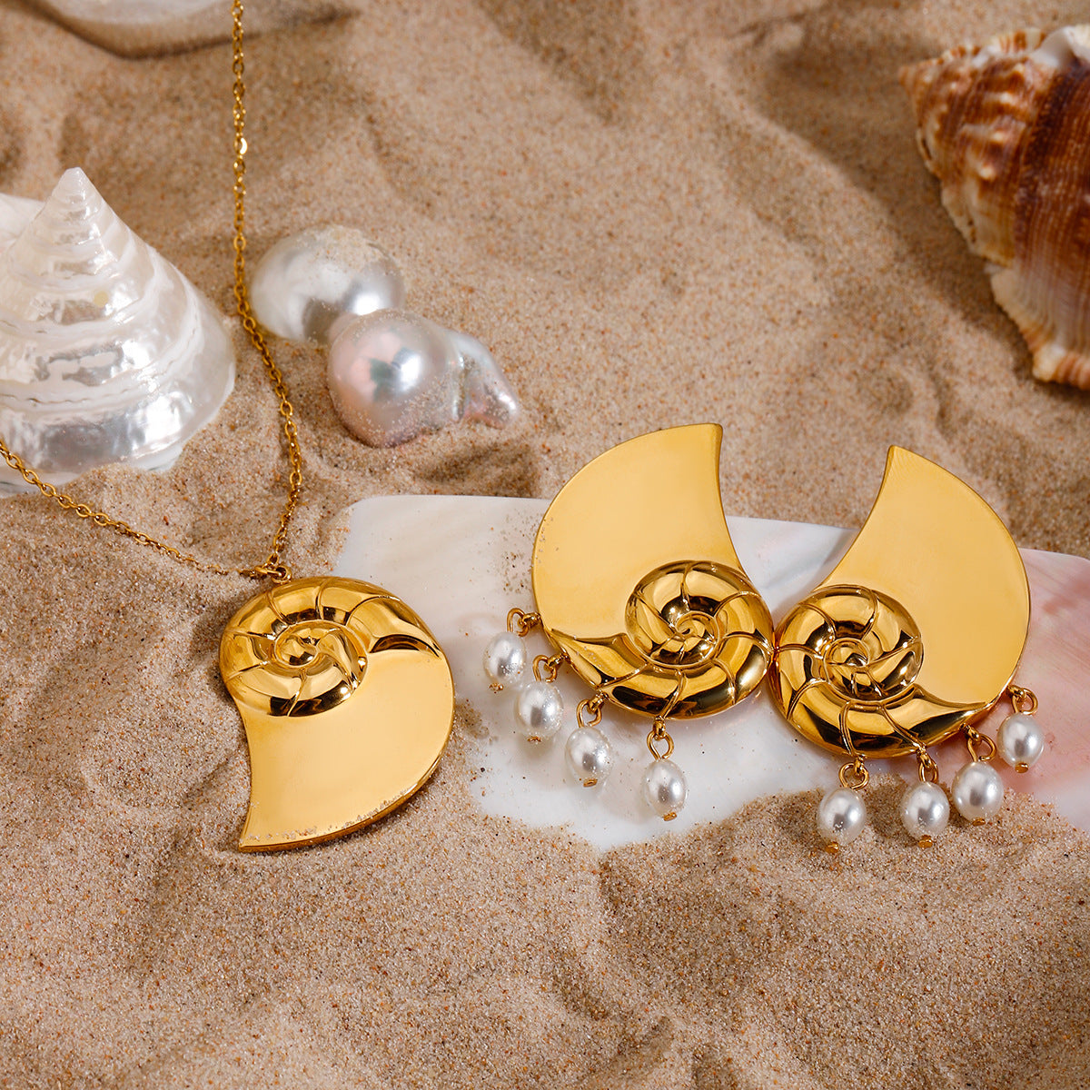 Damen elegante Ohrhänger mit muschelförmigem Design und Perlenanhänger Shop Nory