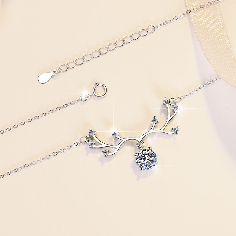 Damen filigrane Halskette mit elegantem Astdesign und funkelndem Kristallanhänger Shop Nory