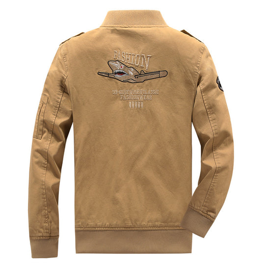 Herren Canvas-Field-Bomberjacke mit bestickten Patches und Ärmel-Utilitytasche Shop Nory