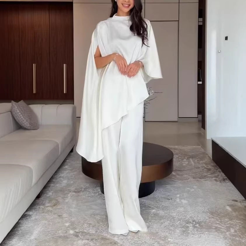 Damen Zweiteiliges Chiffon-Cape mit asymmetrischem Saum und Hose mit elastischem Bund Shop Nory