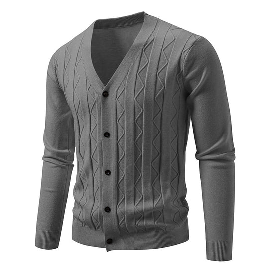 Herren Feinstrick-Cardigan mit V‑Ausschnitt, Zickzack‑Relief und Knopfleiste Shop Nory