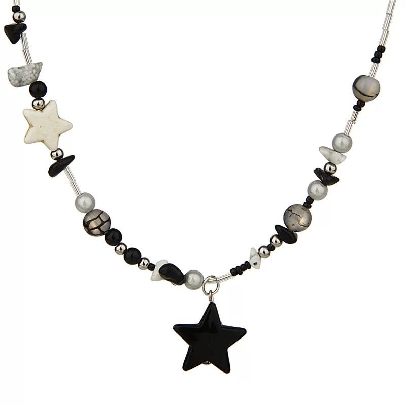 Damen Halskette mit kunstvollem Sternenhänger und bunten Edelsteinperlen Shop Nory