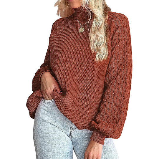 Damen Feinstrickpullover mit Rollkragen und voluminösen Zopfmuster-Ärmeln Shop Nory