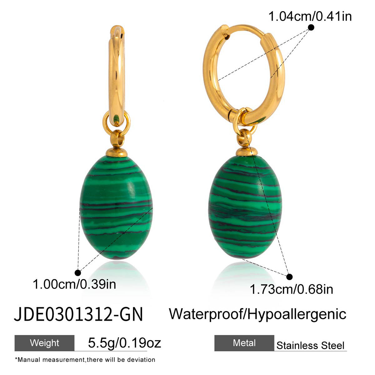 Damen Ohrhänger mit eleganten Malachit-Anhängern aus hypoallergenem Edelstahl Shop Nory