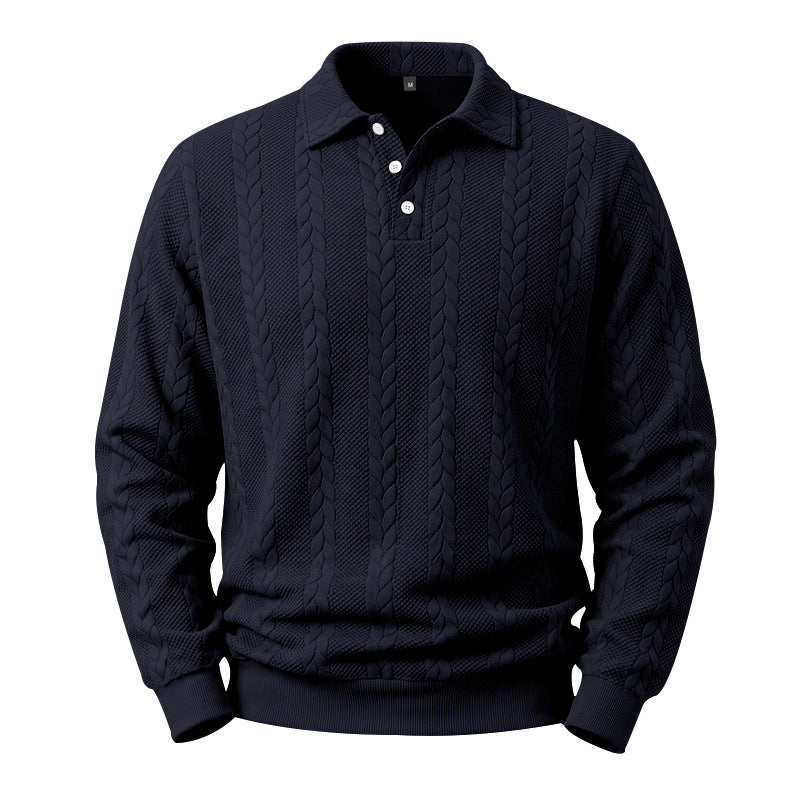 Herren Gestricktes Polo-Sweatshirt mit Zopfstrickmuster und Knopfleiste Shop Nory