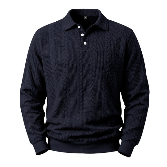 Herren Gestricktes Polo-Sweatshirt mit Zopfstrickmuster und Knopfleiste Shop Nory