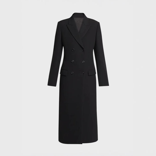 Damen Midilanger Doppelreihiger Blazer‑Mantel mit strukturierter Schulter und schlanker Passform Shop Nory