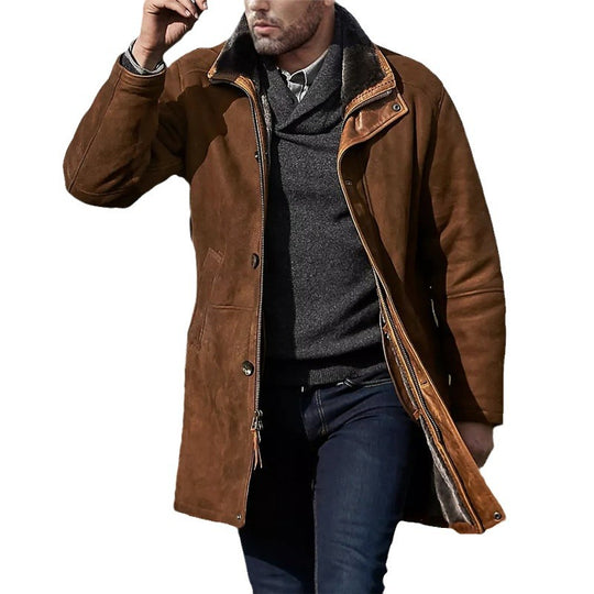 Herren Langer Thermomantel im Field-Stil mit Kunstlammfell-Innenseiten und Zweiwege-Reißverschluss Shop Nory