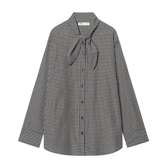 Damen Kariertes Blusenshirt mit Schleifenkragen und lässiger Passform Shop Nory
