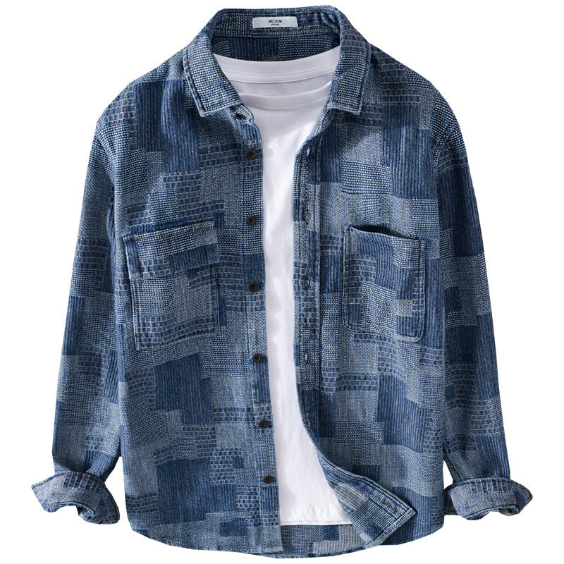 Herren Strukturierte Cord-Überhemdjacke im Patchworkmuster mit Kentkragen Shop Nory