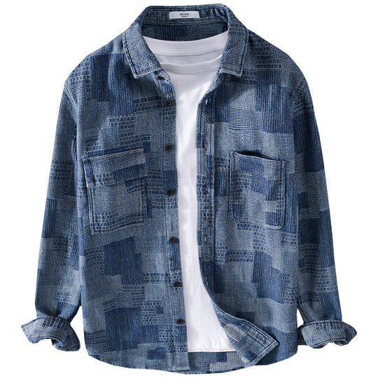Herren Strukturierte Cord-Überhemdjacke im Patchworkmuster mit Kentkragen Shop Nory