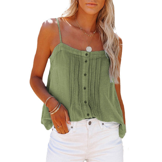 Damen luftiges Spaghettiträger-Oberteil mit kariertem Design und Knopfdetails