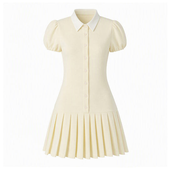 Damen Figurbetontes Hemdblusenkleid mit Puffärmeln und plissiertem Faltenrock Shop Nory