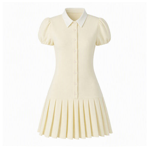 Damen Figurbetontes Hemdblusenkleid mit Puffärmeln und plissiertem Faltenrock Shop Nory