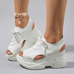 Damen Sneaker-Sandaletten mit atmungsaktivem Strickdesign und komfortablem Plateau Shopnory