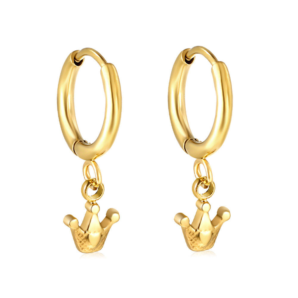 Damen Hängende Ohrringe mit Krone-Anhänger aus goldplattiertem Edelstahl Shop Nory