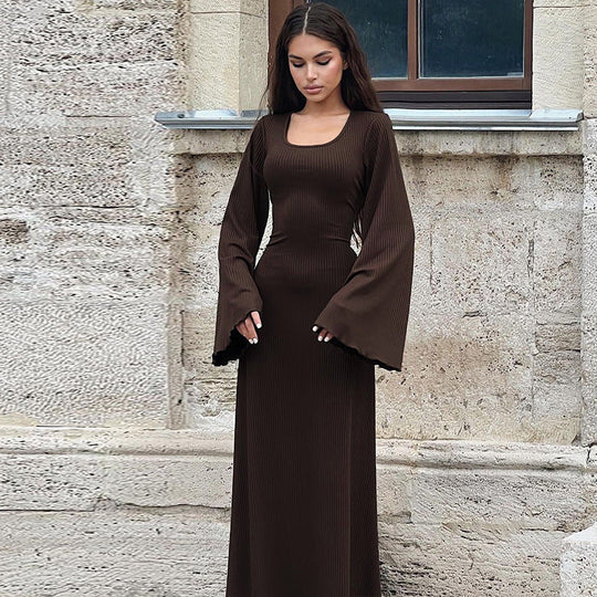 Damen Elegantes Maxikleid mit extra weitem Ärmel und trendiger Rippstruktur