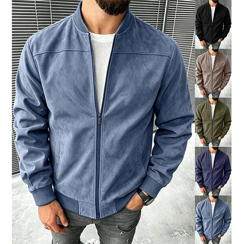 Herren Veloursleder-Optik Bomberjacke mit Reißverschluss und Rippbündchen Shop Nory