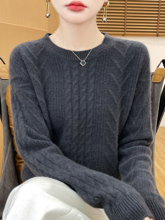 Damen Kurzpullover mit Zopfmuster, Rundhals und kaschmirähnlicher Weichheit Shop Nory