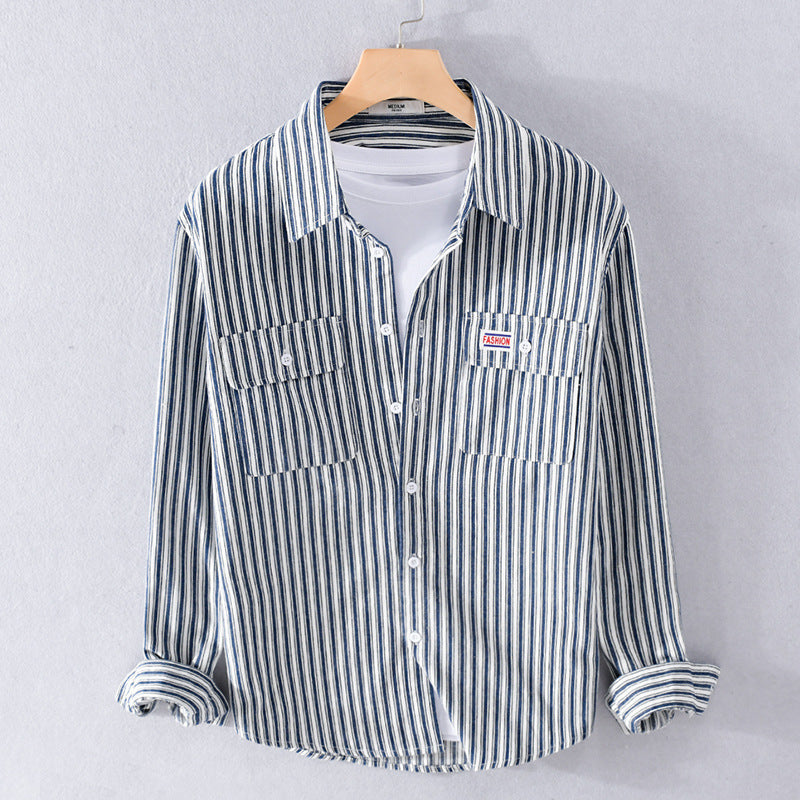 Herren Maritimes Streifen-Überhemd aus Baumwoll‑Twill mit Brustklappen und Relaxed-Fit Shop Nory