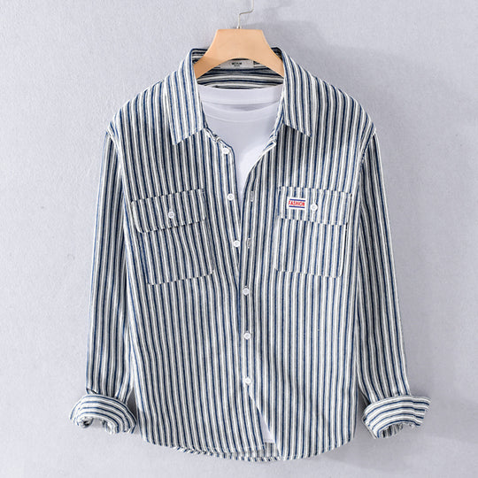 Herren Maritimes Streifen-Überhemd aus Baumwoll‑Twill mit Brustklappen und Relaxed-Fit Shop Nory