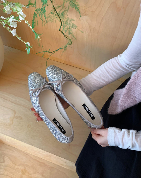 Damen Glitzernde Ballerinas mit eleganter Schleife und komfortabler Innensohle