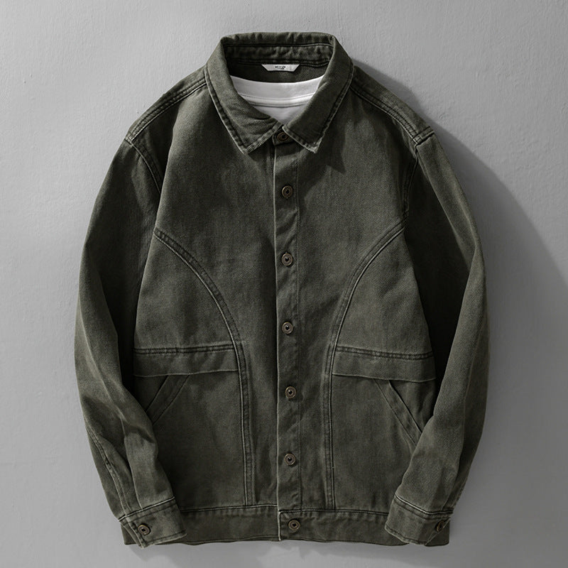 Herren robuste Canvas-Workerjacke mit Fronttaschen und markanten Ziernähten Shop Nory