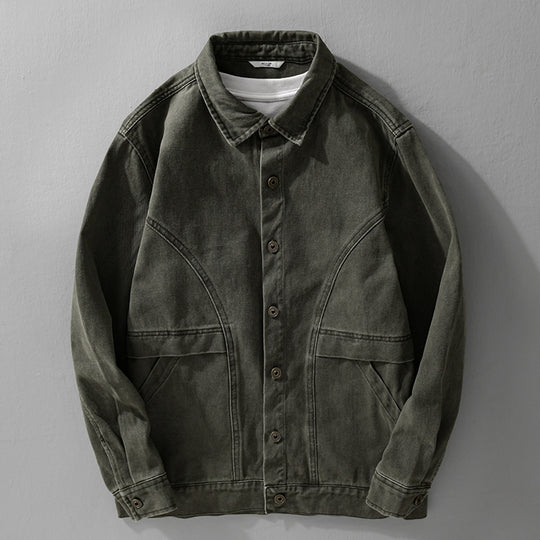 Herren robuste Canvas-Workerjacke mit Fronttaschen und markanten Ziernähten Shop Nory