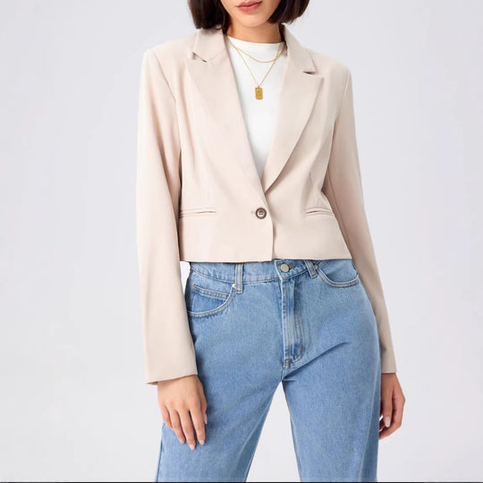 Damen Kurzblazer im Cropped‑Schnitt mit Reverskragen und ein‑Knopf‑Verschluss Shop Nory