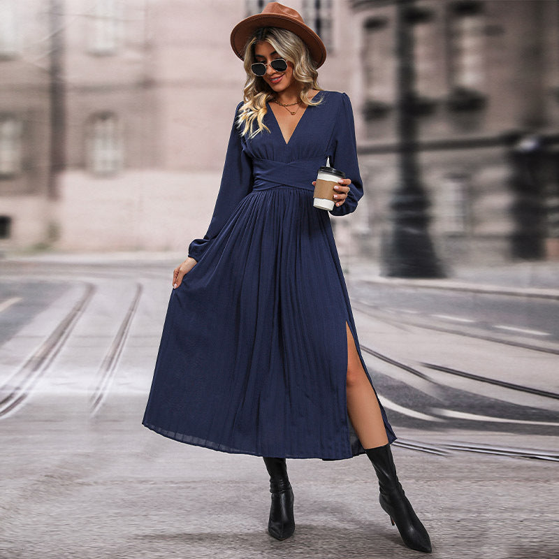 Damen Langes Viskose-Maxikleid mit Wickel-Taille, tiefem V‑Ausschnitt und hohem Beinschlitz Shop Nory
