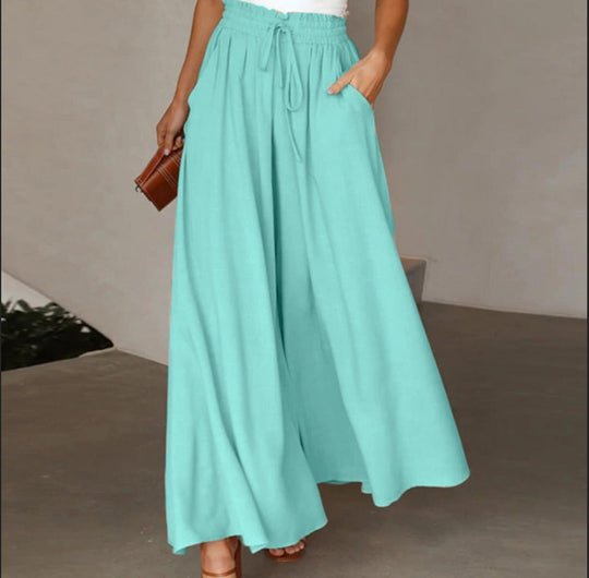 Damen Weite Leinenhose mit elastischem Bund und seitlichen Taschen