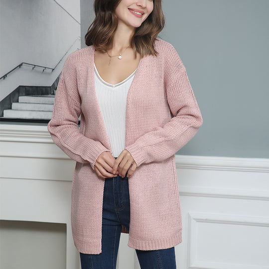 Damen Longline Strickcardigan ohne Verschluss mit offener Front und feiner Rippkante Shop Nory