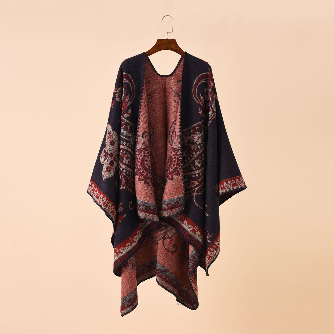 Damen Eleganter Jacquard-Poncho mit Paisley-Muster und offener Vorderseite Shop Nory