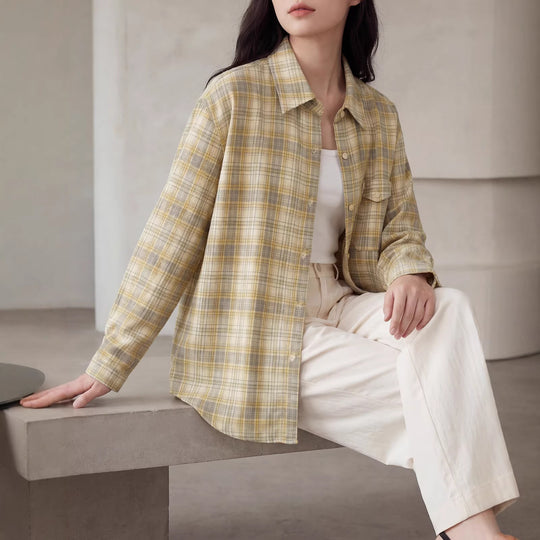 Damen Karierte Bluse mit Langärmeliger Jacke Shop Nory