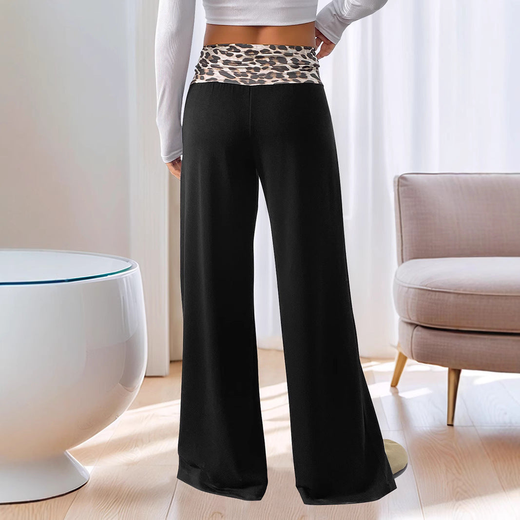 Damen Weite Loungewear‑Hose mit umgeschlagenem Leopardenbund und hoher Taille Shop Nory