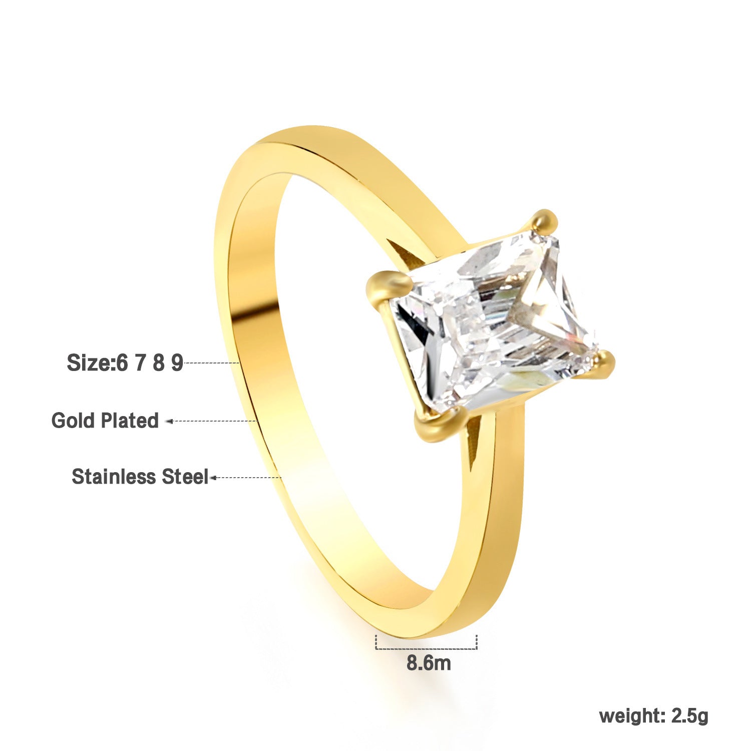Damen Ring mit funkelndem Kristall und hochwertiger goldplattierter Oberfläche Shop Nory