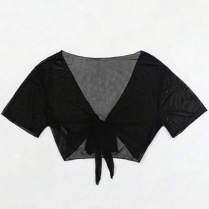 Damen durchsichtige Crop-Top Bluse Shopnory