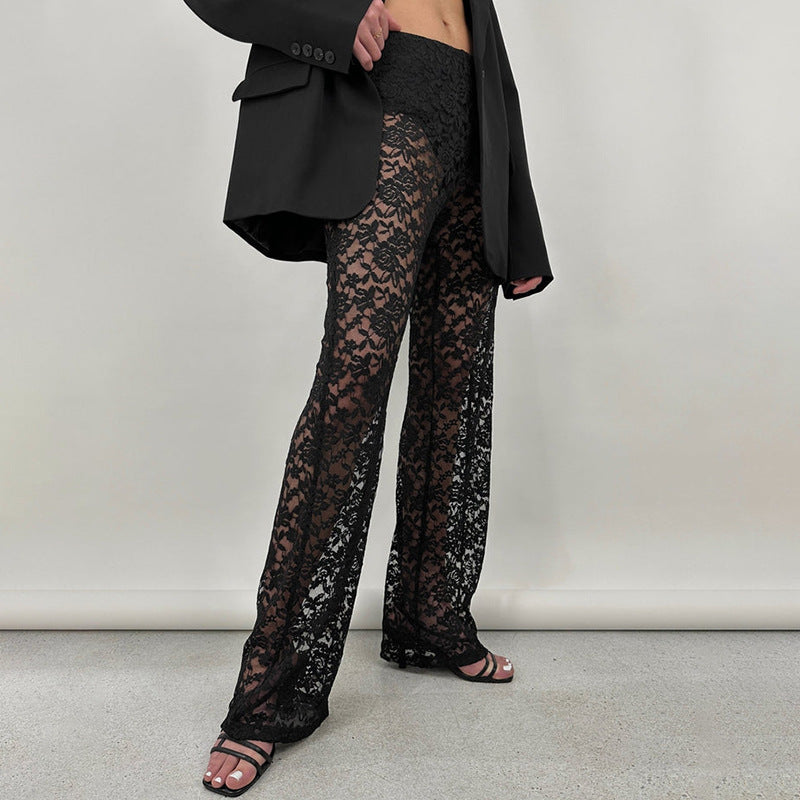 Damen Elegante Spitzenhose mit weitem Bein und hoher Taille
